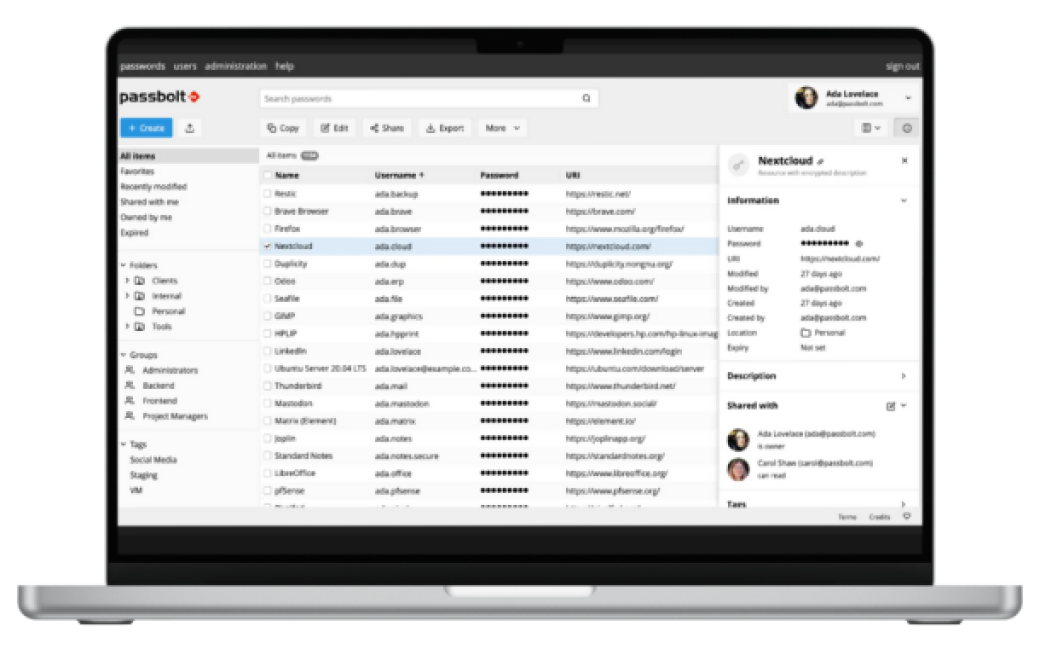 Passbolt manager password tool